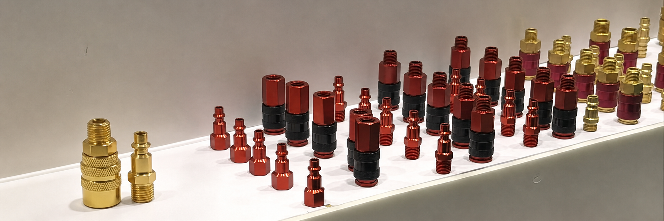 Rapid couplings displayed at an industrial exhibition