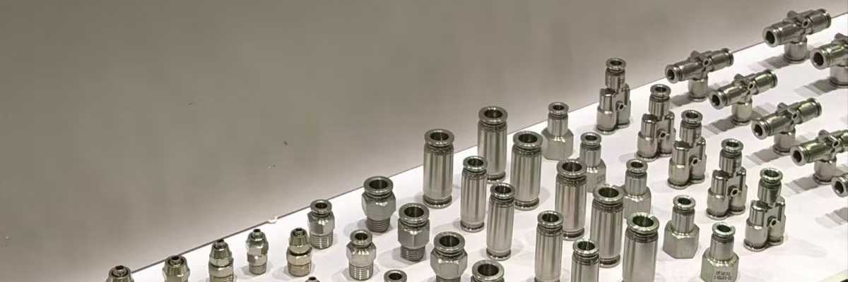 Rapid couplings displayed at an industrial exhibition